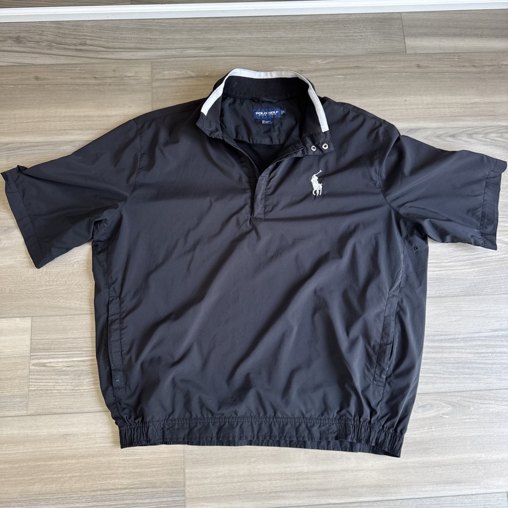 Polo Golf Ralph Lauren Black Short Sleeve Jacket Sz L Rain Windbreaker Big Pony